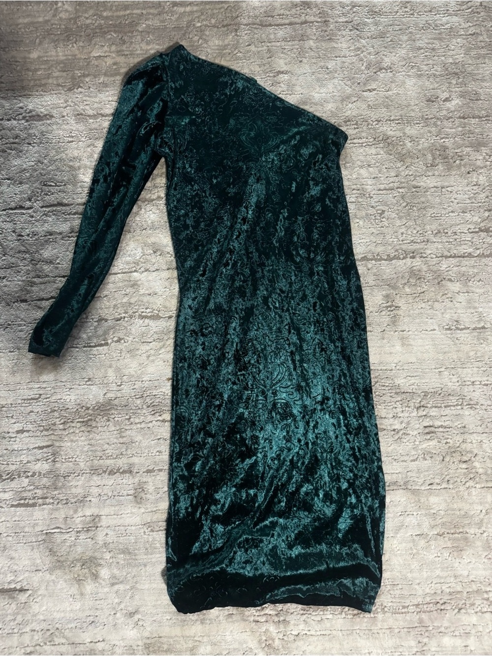 Velvet One Sleeve Bodycon Dress - Deep Teal Green